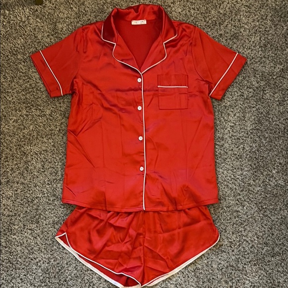 Red Satin Pajama Set - Picture 1 of 4